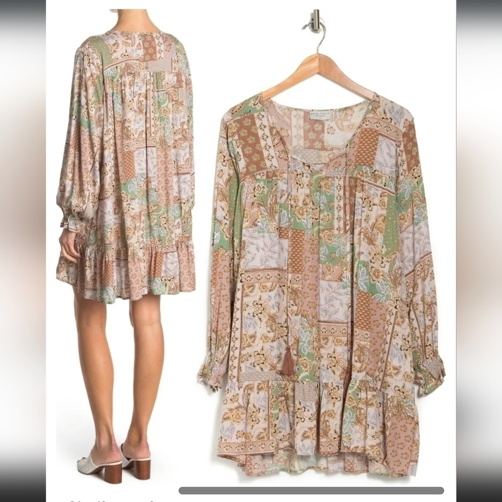 Dress Forum Sage/ Lavender Multi | Patchwork Sewing Boho Dress size Small - Picture 2 of 9
